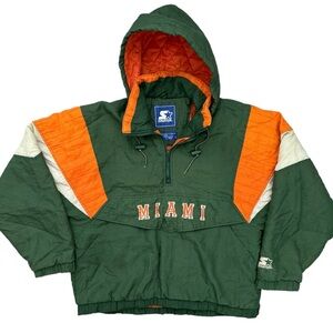 MIAMI HURRICANES RARE VINTAGE STARTER Green Orange Hooded Jacket in Large